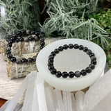 Pulseira Mala Prata Obsidiana com Bolsa de Veludo