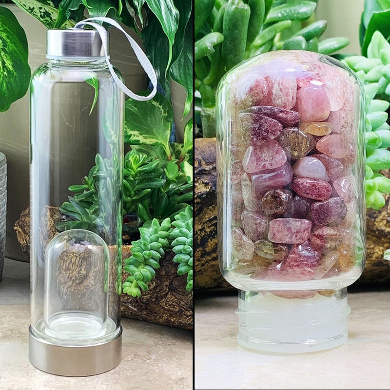 WWW - PRICING - NOT READY Strawberry Quartz Mini Gemstones Pod Crystal Water Bottle - water