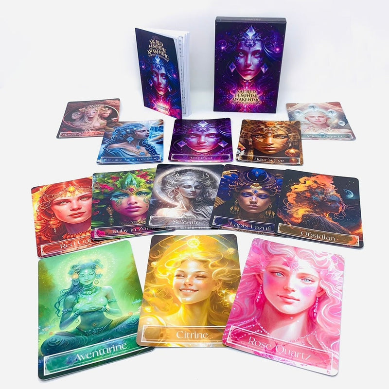 🌙 Sagrado Despertar Feminino 13 Baralho de Cartas Oráculo + Mini Pedras Preciosas