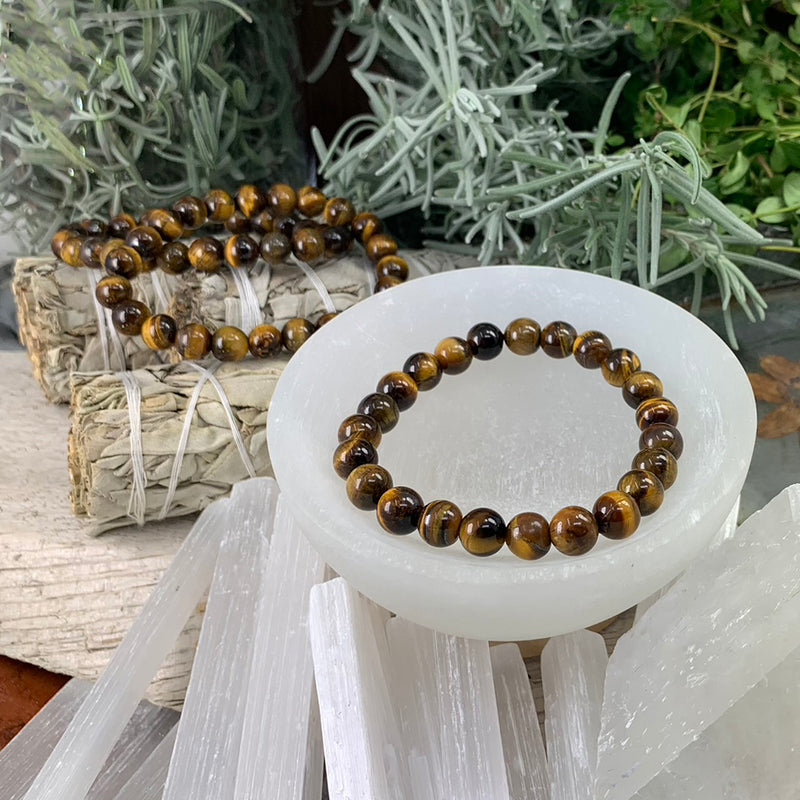 Pulsera Mala Ojo De Tigre Con Bolsita De Terciopelo