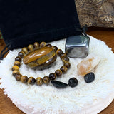 Tiger's Eye Mala Bracelet Fortitude Pouch Set