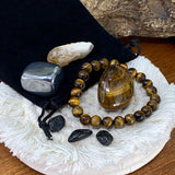 Tiger's Eye Mala Armbånd Fortitude Pouch Sæt