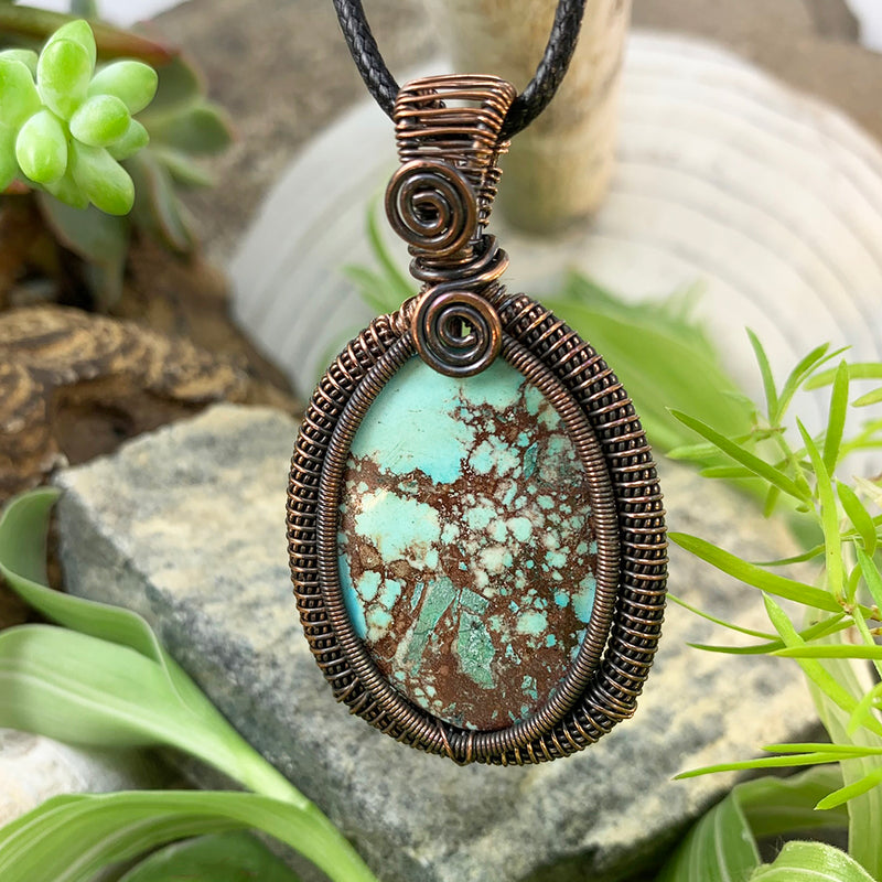 Turquoise Copper Wire Pendant Necklace
