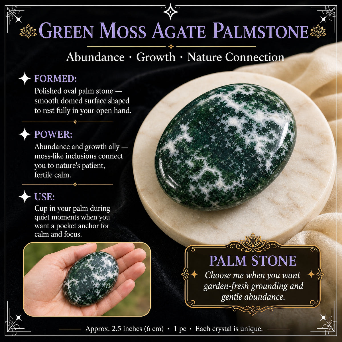 Green Moss Agate Palmstone